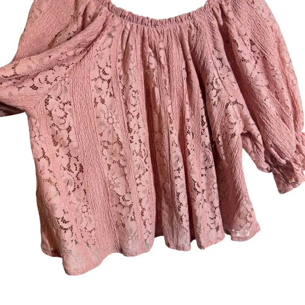 NWT Free People Ethereal Boho Pink Convertible Lace Crop Top Ruffled Cuff XS